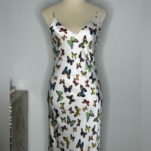 L’agence Jodie V Neck Slip women Dress white butterfly